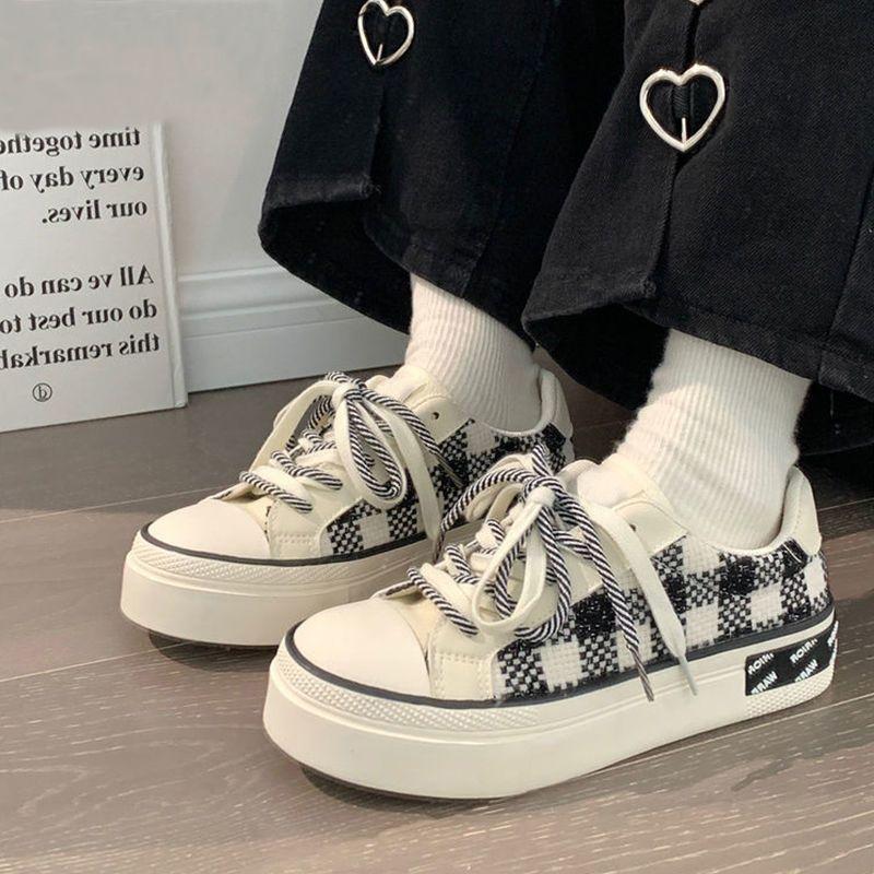 Fashion Woman Footwear Round Toe Canvas Shoes for Women Spring Autumn High on Platform Summer Trend 2025 Wholesale Fashion Clothing Kpop