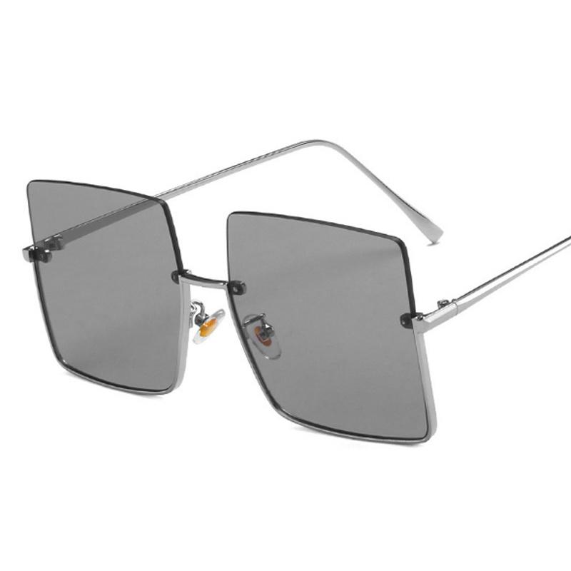 Fashion Oversized Square Sunglasses Women Brand Retro Big Frame Sun Glasses Female Metal Semi-Rimless Designer Oculos De Sol