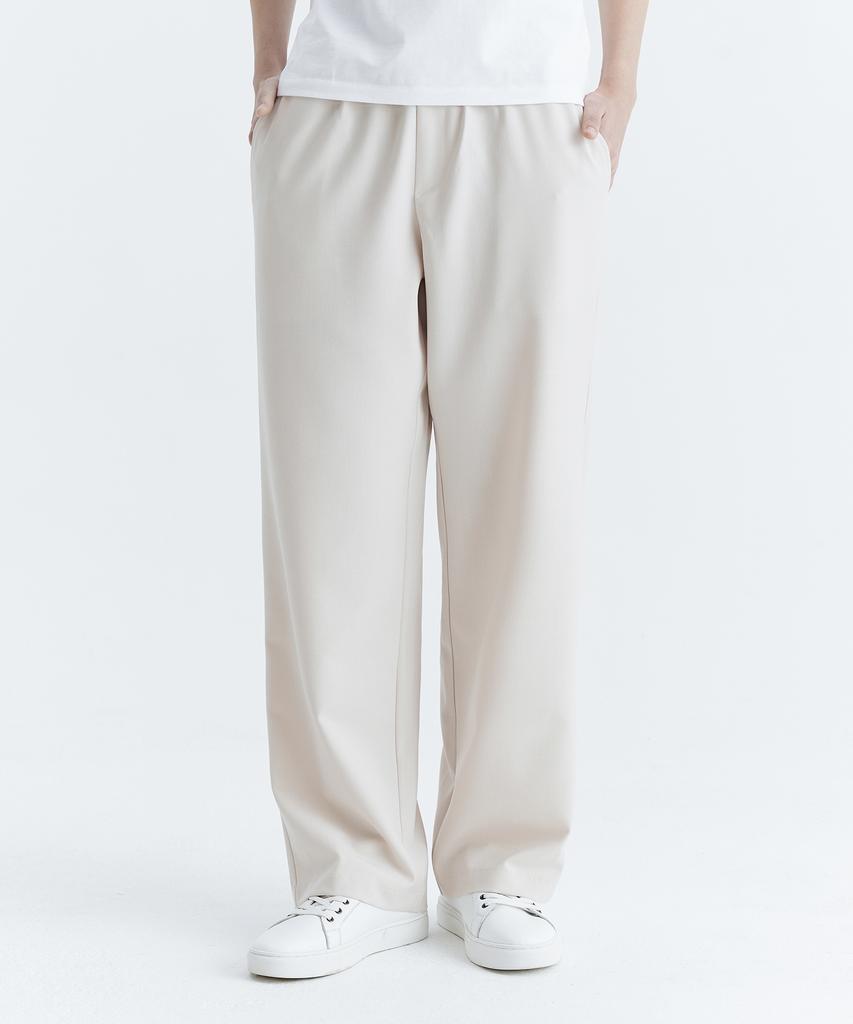 WHOLOVESART Unisex Essential Wide Elastic Waist Slacks Ivory