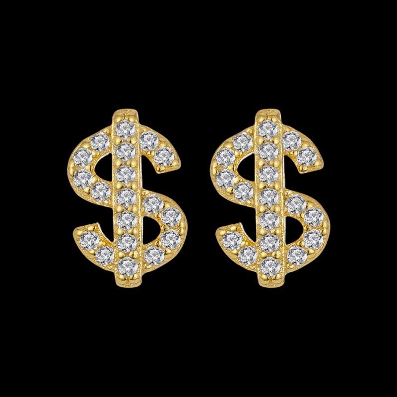 

ZAKOL Блестящие серьги-пусеты в форме доллара со стразами в стиле хип-хоп и рок, инкрустированные цирконом, модные, для вечеринок, с цирконом для женщин и мужчин