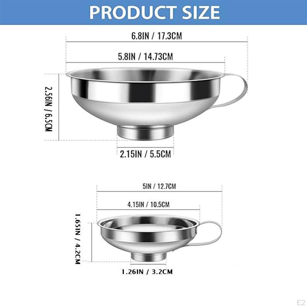 2 Pieces Canning Funnels Wide Mouth Kitchen Use Stainless Steel for Oil Powder