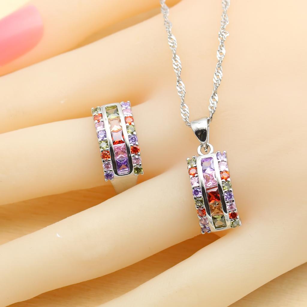 Shining Multicolor Zirconia   Jewelry Sets For Women Wedding Earrings Bracelet Rings Necklace Pendant Best Party Gift