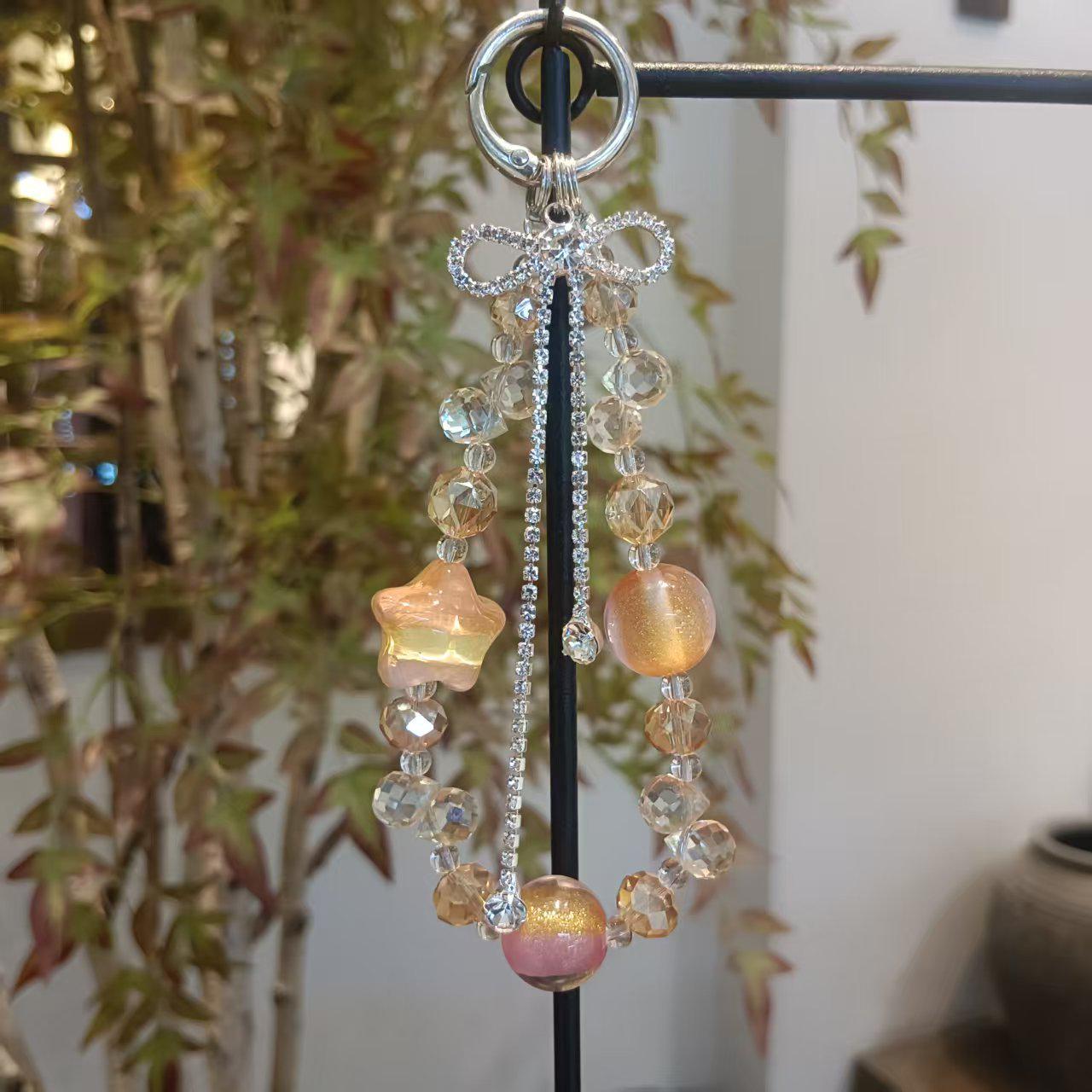 

Lux-Style Beaded Two-Tone Phone Chain & Crystal Pendant Keychain Charm