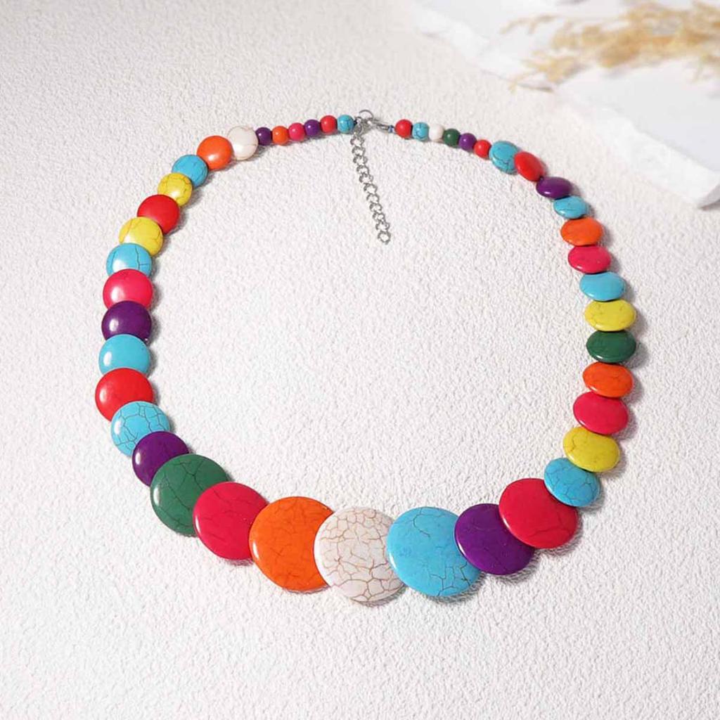 Bohemian personality trend vintage colored turquoise beaded necklace disc multicolor optional women's sweater chain