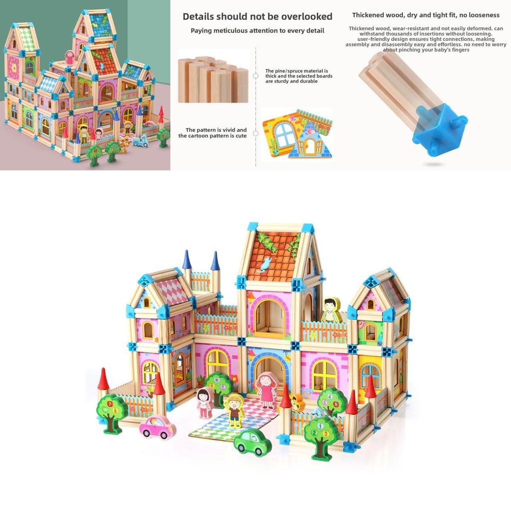Wooden House Construction Free Assembly Of Building Blocks Children Toy Set For Creative Play And Learning
