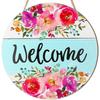 Flower Wooden Hanging Sign, Welcome Watercolor Floral Door Sign, 11.8"X11.8" Circle Farmhouse Rustic Front Door Hanger Sign