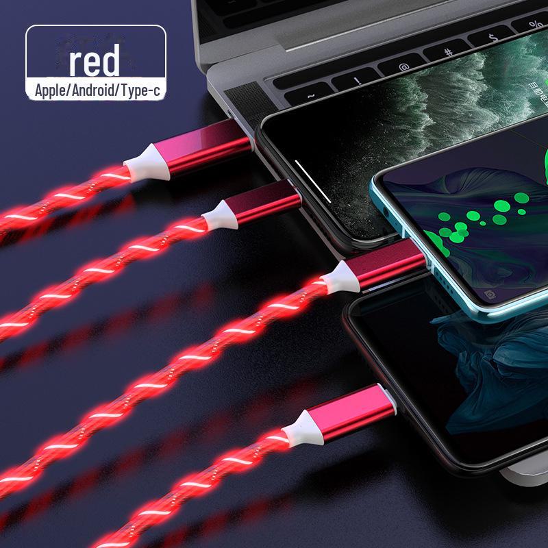 

Автомобильный зарядный кабель 3-в-1 Colorful Streamer Luminous Marquee для устройств Android и Type C Flower One to Three красный