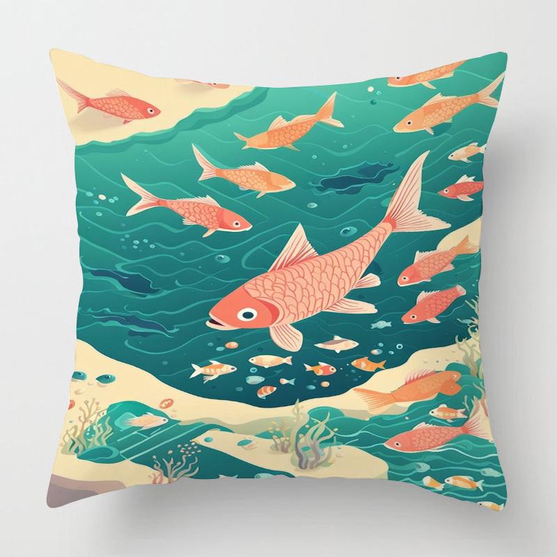 Marine Life Theme Pillow Case Home Living Room Sofa Decorative Cushion Cover 45X 5Cm 50X 50Cm Machine Washable Beach Style