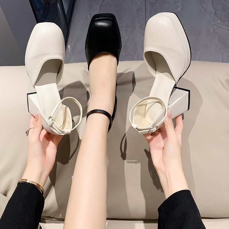 Baotou Sandals Women's Summer French Mary Jane High Heels Waterproof Table Thick Heel Small Evening Breeze with Skirt Single Shoes