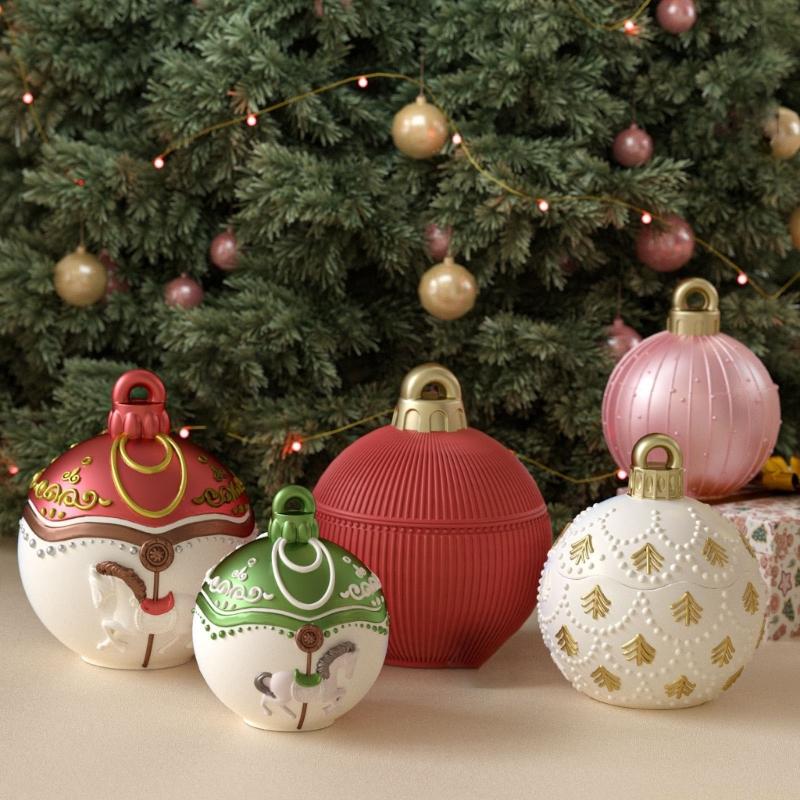 QX2E Christmas Ball Silicone Cup Molds Resin Jar Mould With Lid Easy Demolding