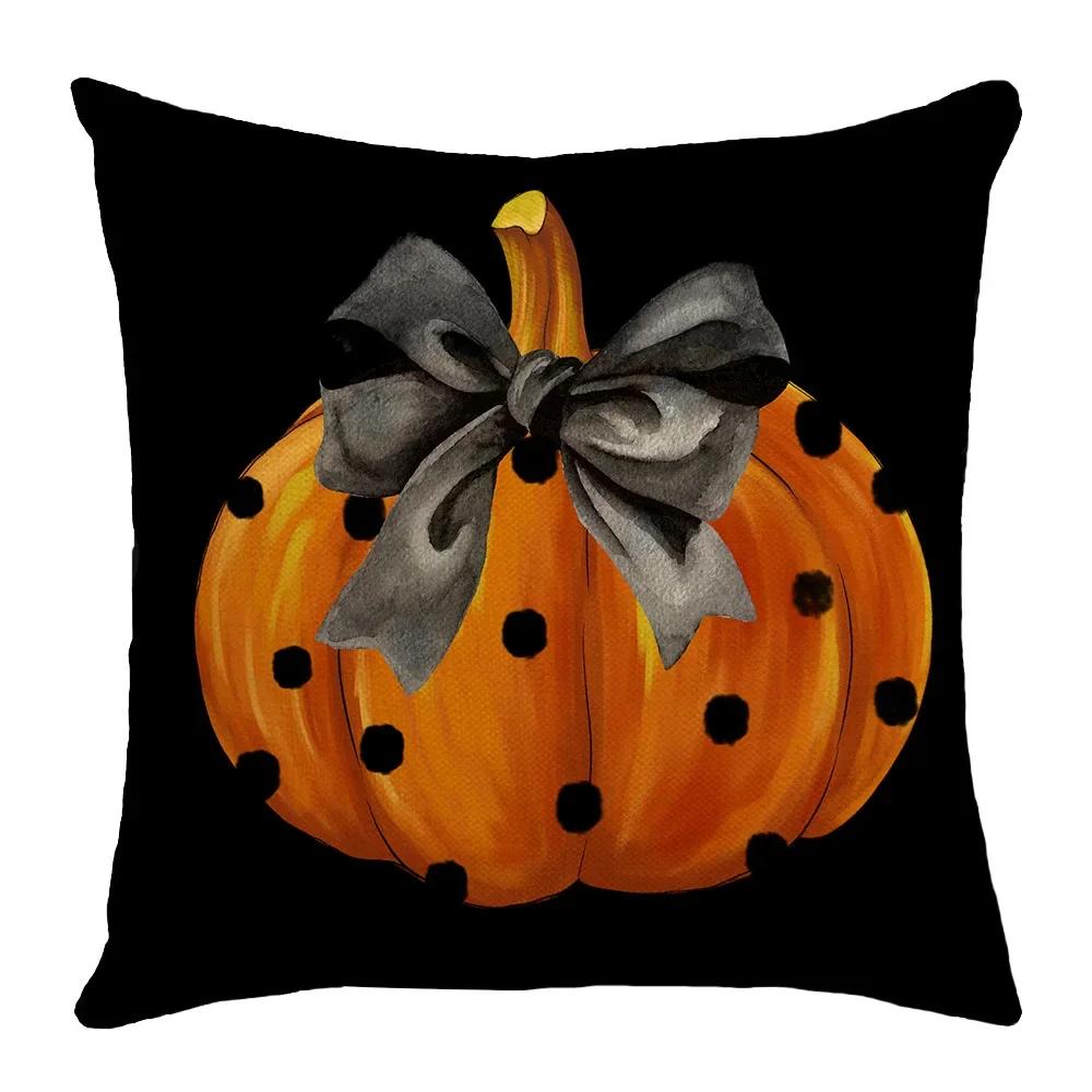 Halloween Decor Pillow Case 45X45 Pillow Cover Funny Pumpkin Ghosts Black Cat Print Cushion Cover Home Decorations Holiday Gifts