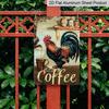 2D Flat, Vintage Rooster & Coffee Sign - 8x12 Inch, Weather-Resistant Aluminum Wall Decor with "Coffee" Text, Rustic Farmhouse Style for Kitchens