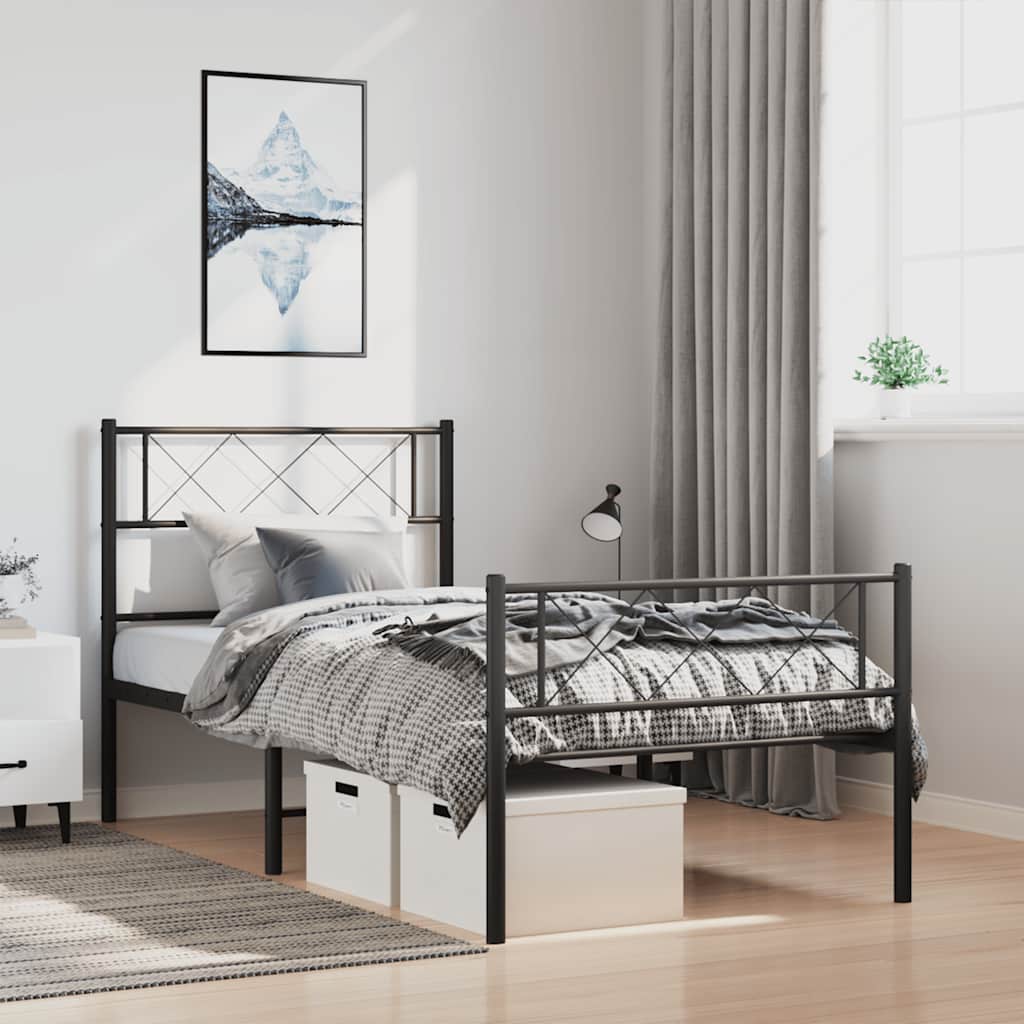 Vidaxl Struttura Letto in Metallo con Testiera e Pediera, Nera, 100X200cm