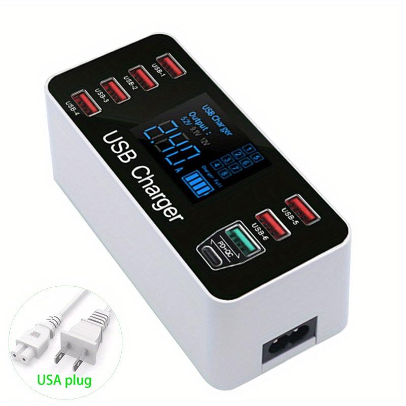 40W Quick Charger QC3.0 8-Port Multi USB Charger Station Fast Charging For iPhone 15 14 13 Por Tablet Desktop with Type C PD 20W