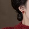 Red Bean Micro-Inlaid Zircon Double-Sided Stud Earrings, Autumn And Winter Cinnabar Red Temperament Personalized Earrings