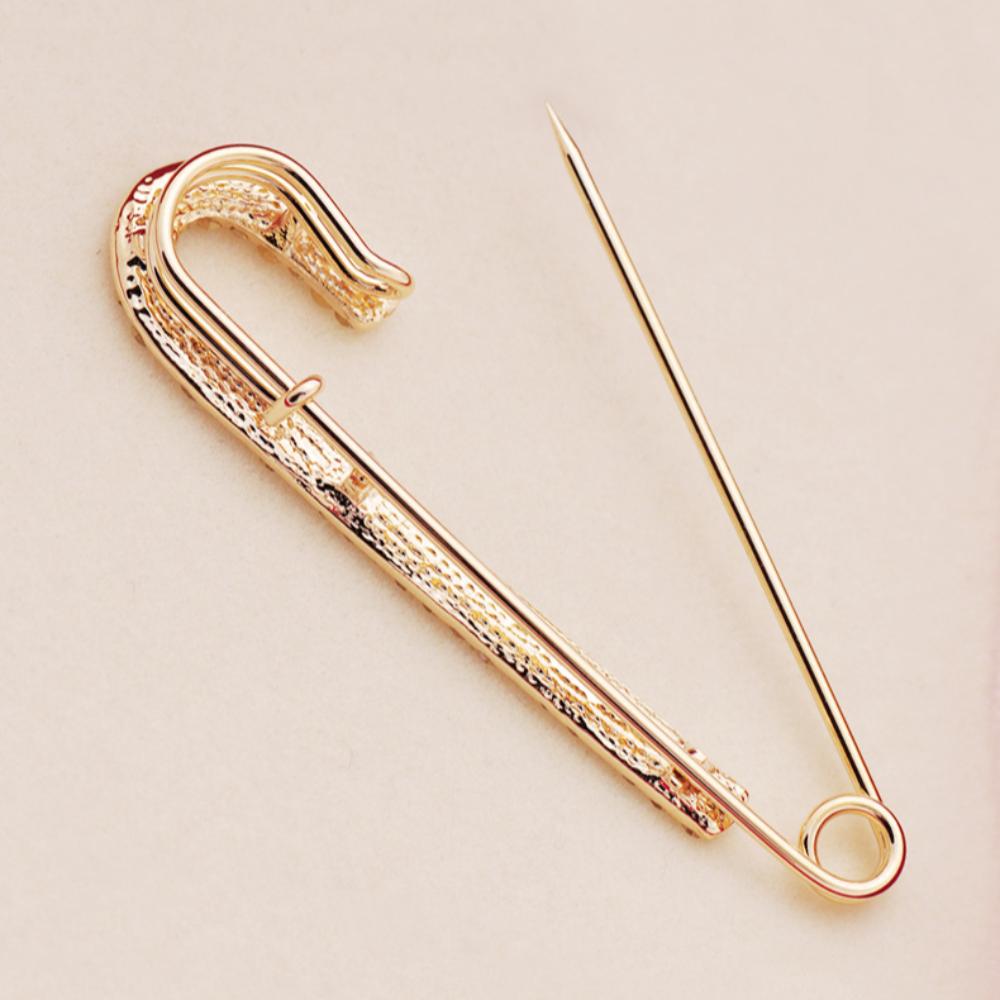 Large Safety Pin Gold Color Jeans Buckle Luxury Rhinestones Brooches Scarf