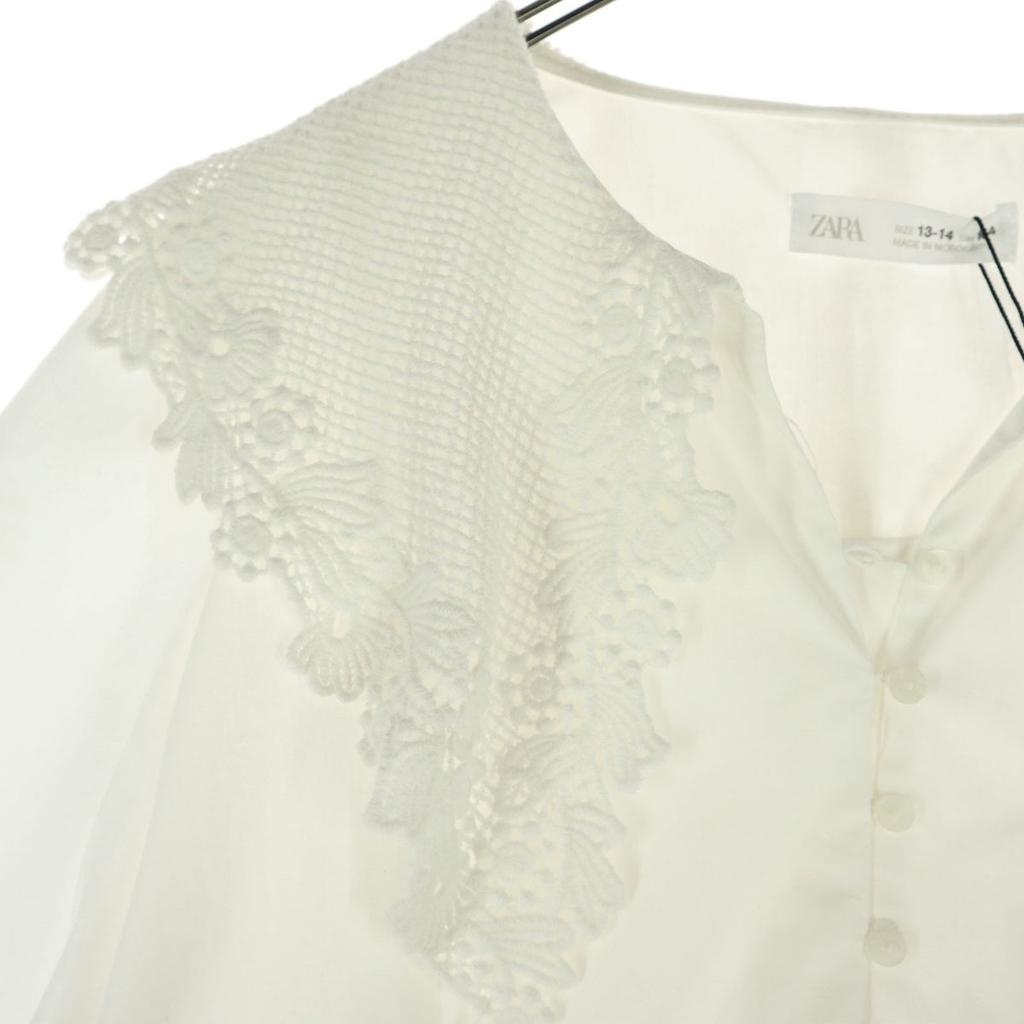 unused ZARA Short sleeve Embroidered collar Knee-length dress 13-14 white Women Used