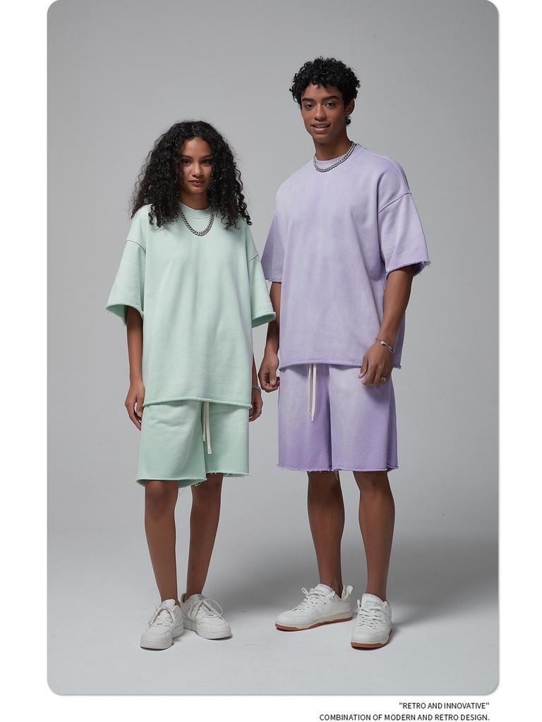 ARTIE Herren 2024 Sommer Spraygefärbtes Distressed Kurzarm-Shorts-Koordinationsset