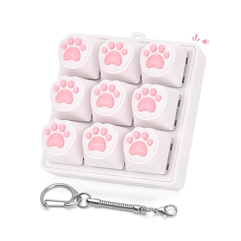 Cat Pawl 9 Keyboard Relaxation Keychain With Led Bag Charm For Adults Teen Counter Stress Finger Fidgeting Keyboard Games Key Chain