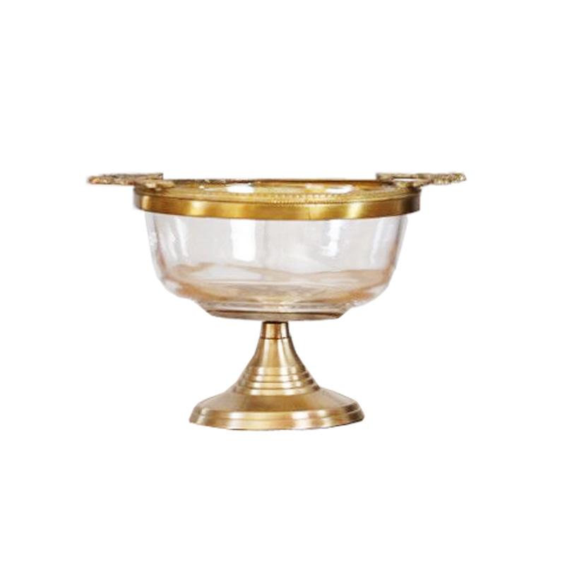 Brass Glass Fruit Plate European Retro High Foot Plate Ice Cream Dessert Plate Jewelry Plate Home Kitchen Decoration Tableware