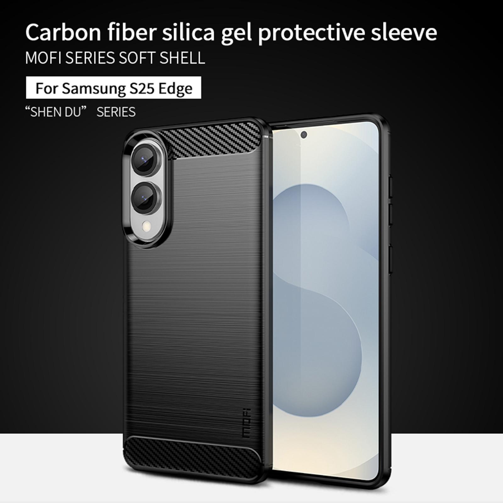 

For Samsung Galaxy S25 Edge Back Cover MOFI Brushed Texture Carbon Fiber Soft TPU Case Red