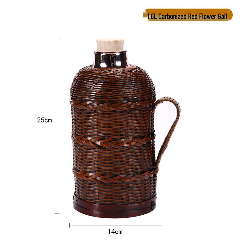 Bamboo Rattan Hot Water Bottle & Retro Thermos for Winter Tea Gatherings
