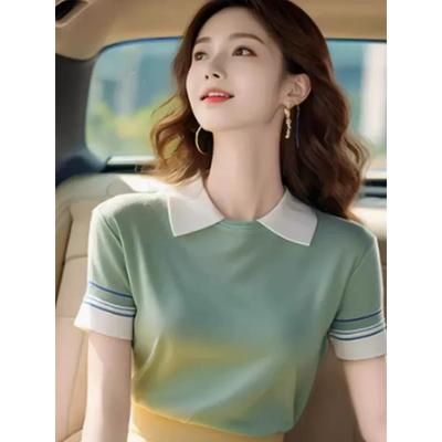 Korean Style Color-block Polo Shirt New Style Base T-shirt Suitable for Commuting Elegant and Versatile All-match Chic Top