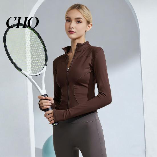 Stand-up Collar Jacket Women Long Sleeve Workout Tops Quick Dry Full Zip Crop Yoga Athletic Slim Sweat-wicking Wear Fit Shirts Sportwear with