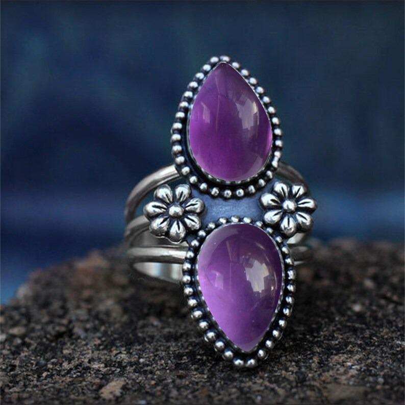 Amethyst Gemstone Handmade Designer Ring, Solid 925 Sterling Silver Ring, Bohemian Ring, Anniversary Ring, Gift For Her