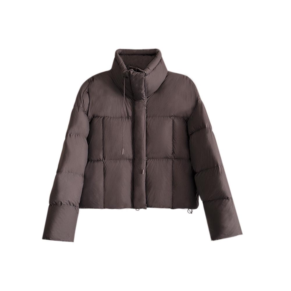 

Женская зимняя короткая куртка на утином пуху с воротником-стойкой - корейский стиль One Size кофейный