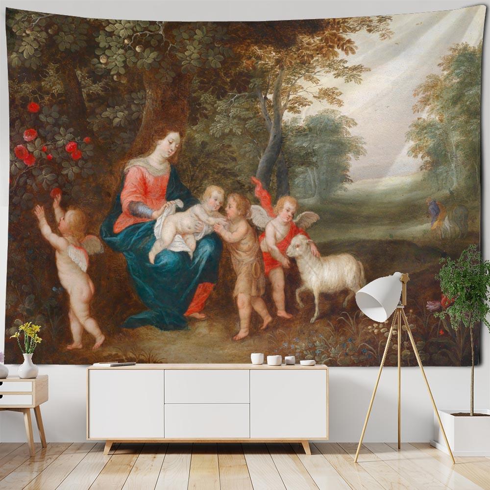 Vintage oil painting art printing tapestry wall decoration art room background cloth aesthetic home decoration accessories