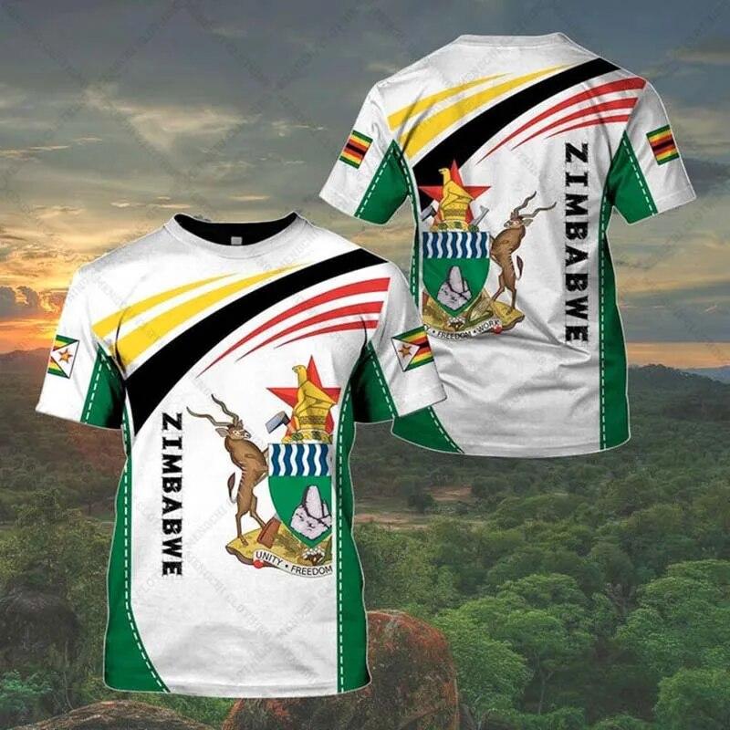 Zimbabwe Flag & Coat of Arms Grafika Tričko Léto Neformální Streetwear Pánská móda Volná trička Chlapec Oversized Topy s krátkým rukávem