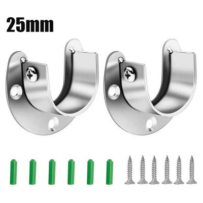 2pcs Flange Rod Holder Stainless Steel Closet Rod Bracket End Supports Sockets For Wardrobe Open Flange Seat Home Hardware