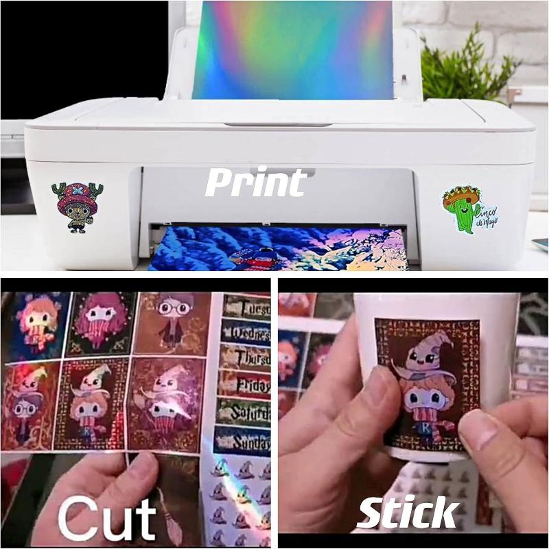 5Pcs Holographic Sticker Paper Clear Vinyl Self-Adhesive Waterproof Transparent Cold Laminating Film For Crafts