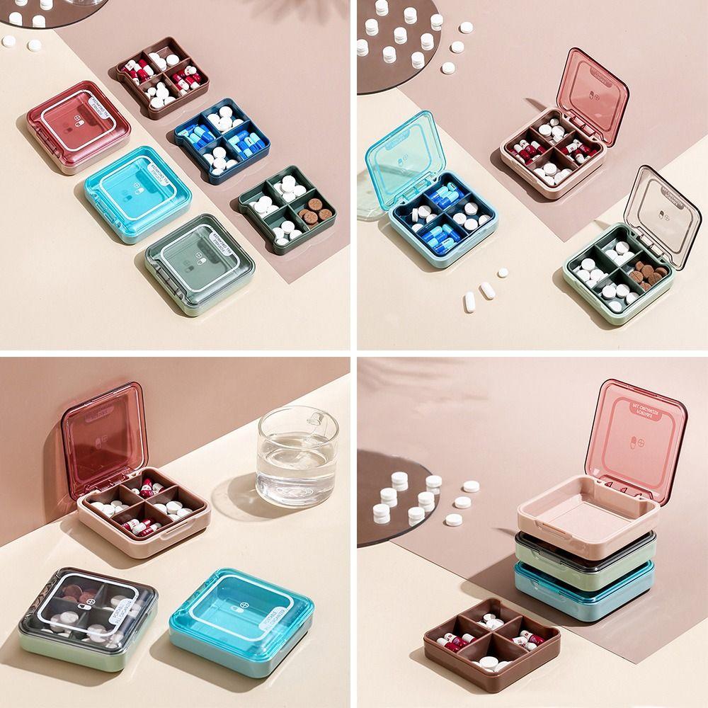 

Mini Medicine Organizer 4 Grids Medicines Storage Box Travel Tablet Storage Container Pills рожевий