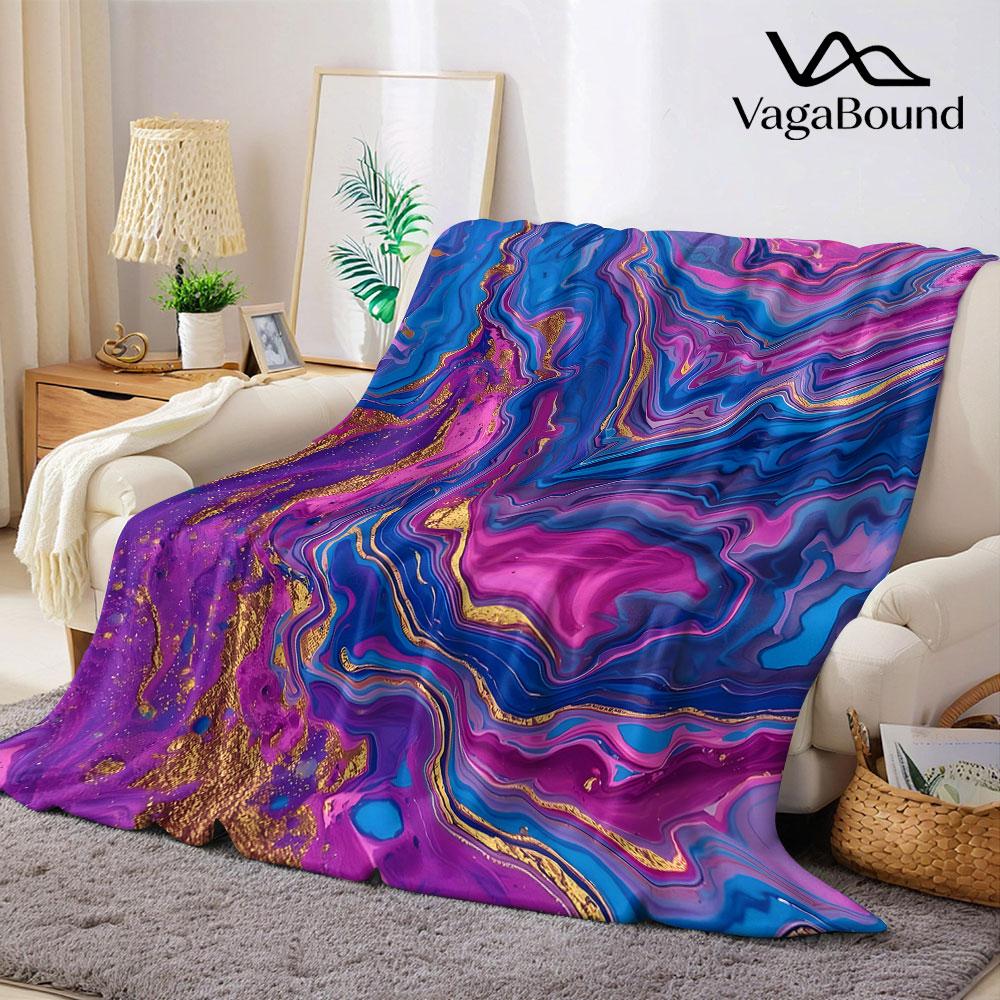 Purple Gold Marble Flannel Blanket Warm Soft Halloween Christmas Decorative Couch Warm Cozy All-Season Gift