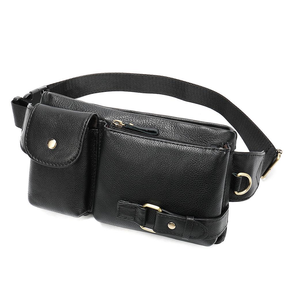 Men's Crossbody Leather Chest Bag - Genuine Cowhide Multifunctional Waist and Phone Bag
