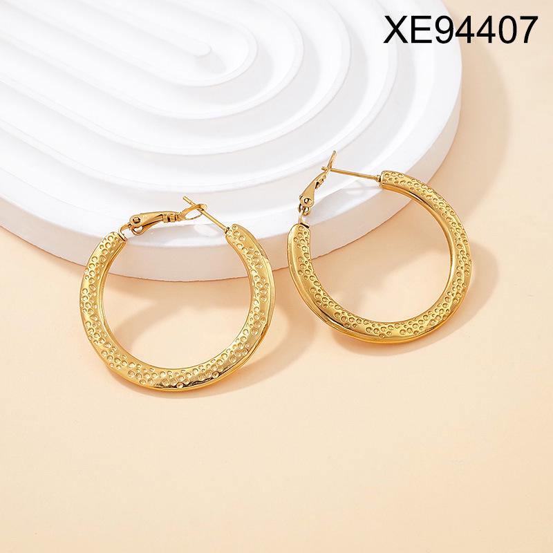 Geometric Embossed Titanium Steel Stud Earrings for Women