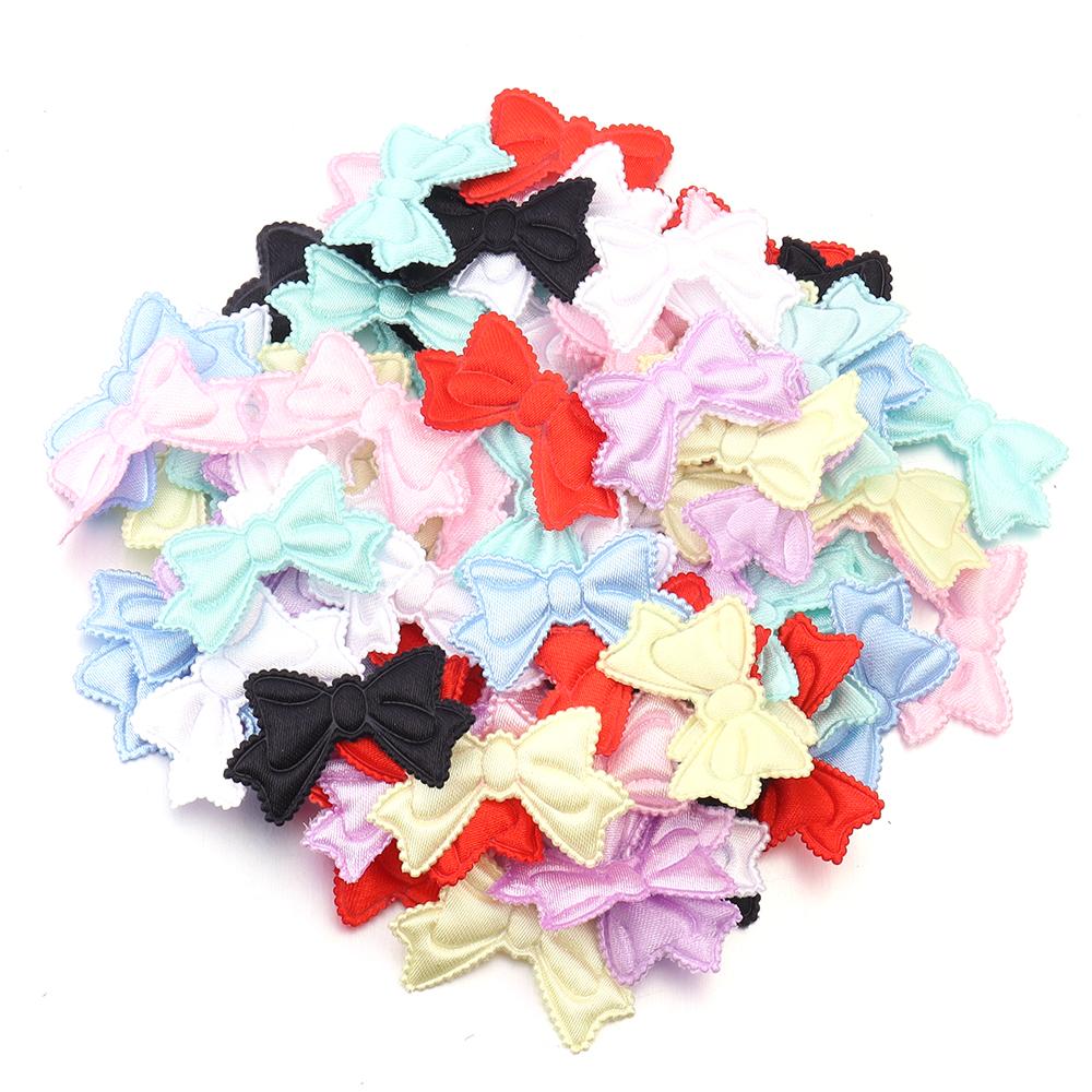 50pcs/lot 19x31mm Fabric Sponge Bow Patches Colorful Bows Flower Appliques For Sewing Clothing DIY Wedding Party Decoration