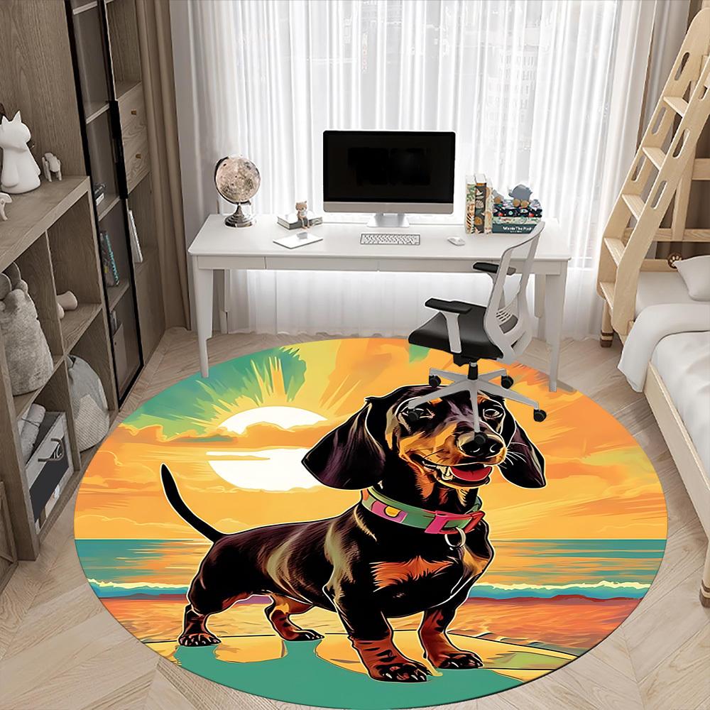 1pc Beach Sunset Dachshund Chair Carpet for Office, Soft Flannel Throw Mat, Perfect for Office, Holiday Party Decoration Choice yy260209070