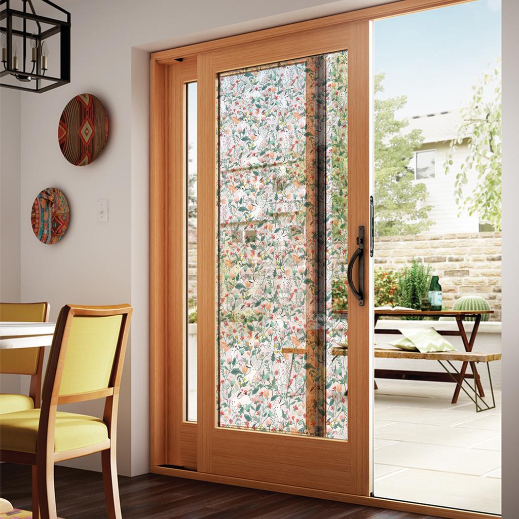Floral Pattern Electrostatic Glass Sticker Transparent Glass Decoration Bathroom Flower Print Glass Door Sticker