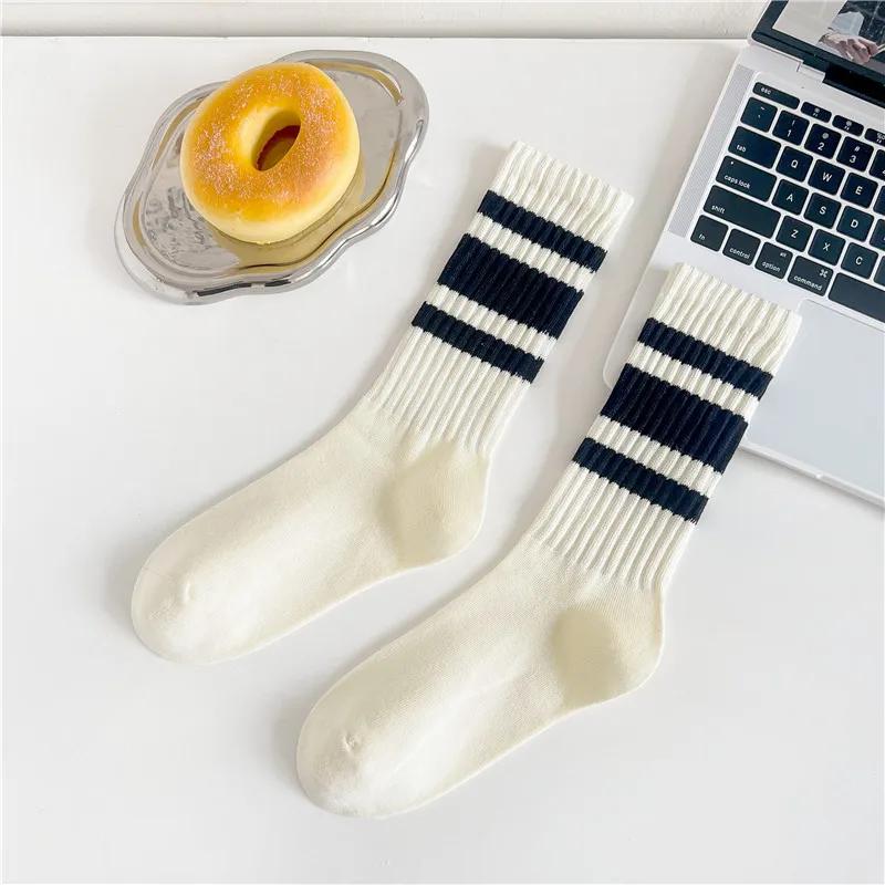 Cityboy Men's Striped Basketball Medium Tube Socks Vintage Unisex Women Couple Cottons Japanese Thick Towel Bottom Sports Socks