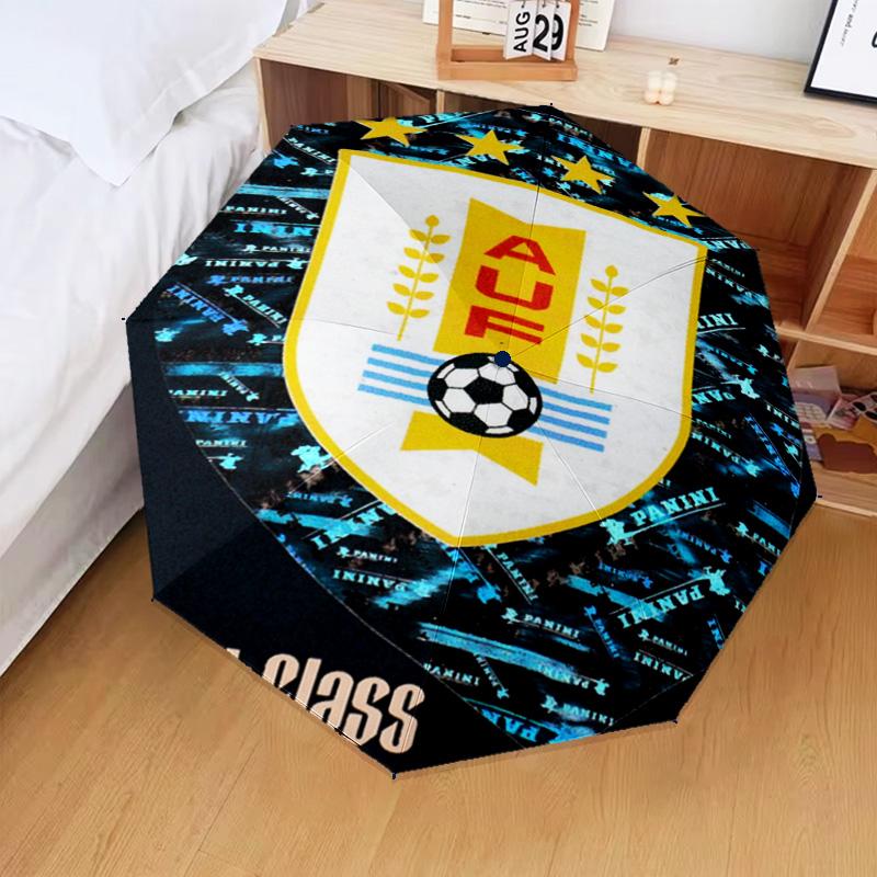 1PC Uruguay National Football Printed Umbrella Folding Umbrella, Automatic Umbrella 8-Frame for Travel, Camping Fan Gifts Christmas Gifts