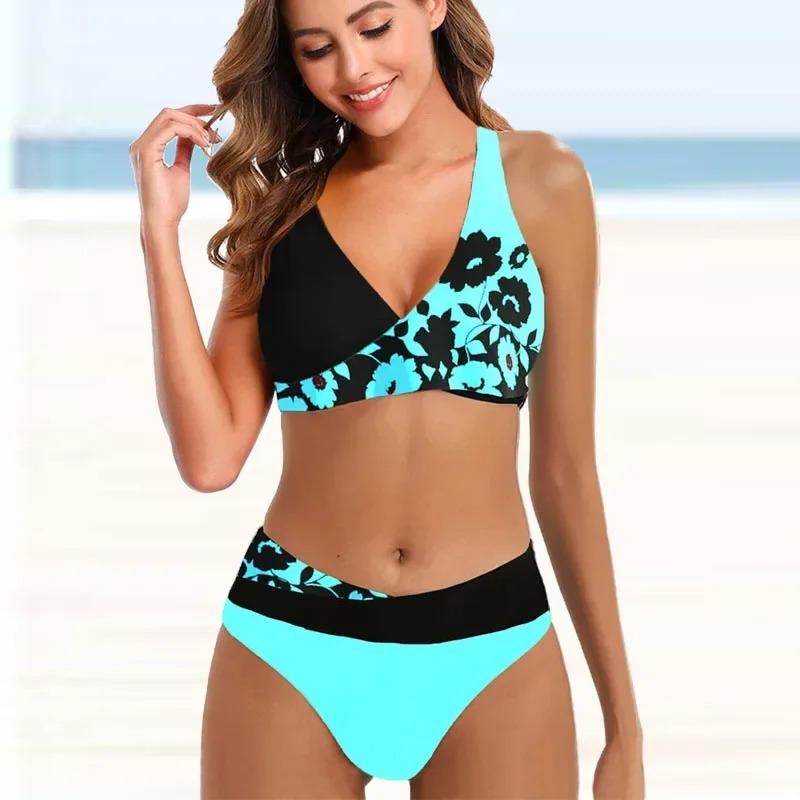 Kadın Yüzme Mayosu Halter Mayo İki Parça Mayo Çiçekli Çiçekli Kaju Baskılı Tankini Üst Boyshorts Yüzme S-5XL