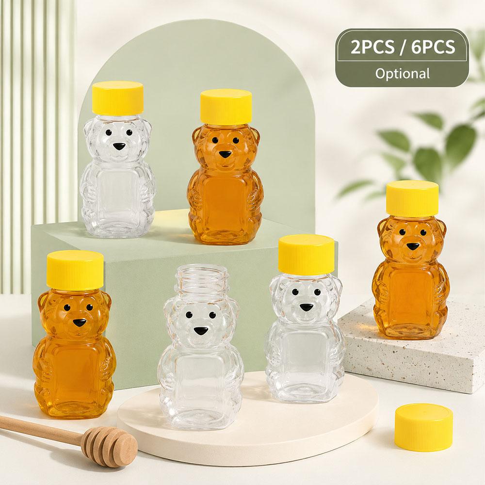 Plastic Transparent Disposable Cartoon Bear Juice Bottle, Small Capacity Dispensing Bottle, 60ml Honey Bottle