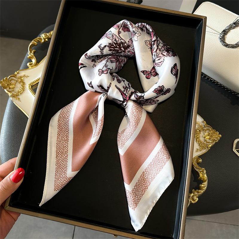 

New lady Girl 70*70cm Silk Satin Hair Scarf Women Handkerchief stripe Printed Female Square Head Bandana Small Neck Muffler Hija 70x70cm