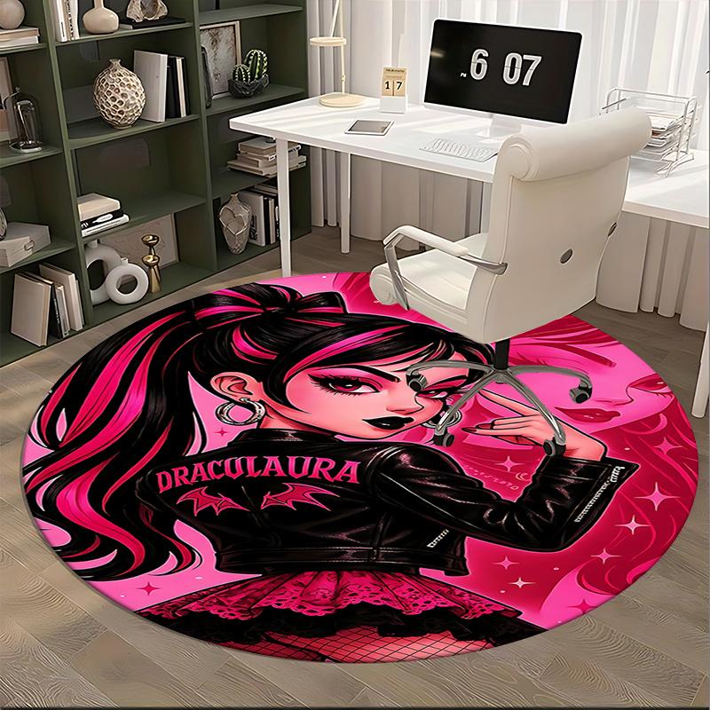 Draculaura Chair Mat Round Carpet - Gothic Home Decor, Sofa Rug, Office Mat, Gift for Her, Suitable for Bedroom, Living Room, and Various Rooms0462b