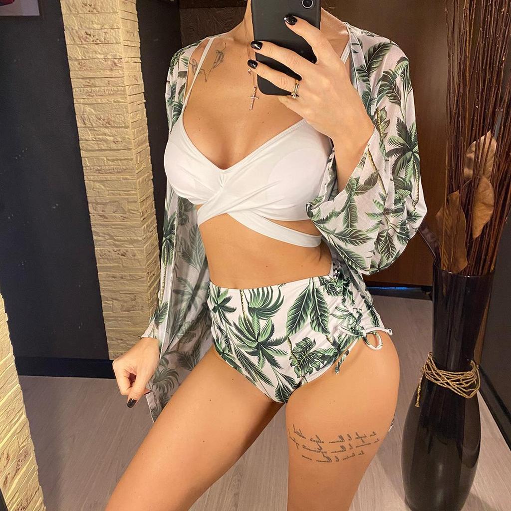 With Cover Up Underwired Female Swimsuit High Waist Bikini Women Swimwear Three-pieces Bikini Set Bather Bathing Suit Swim