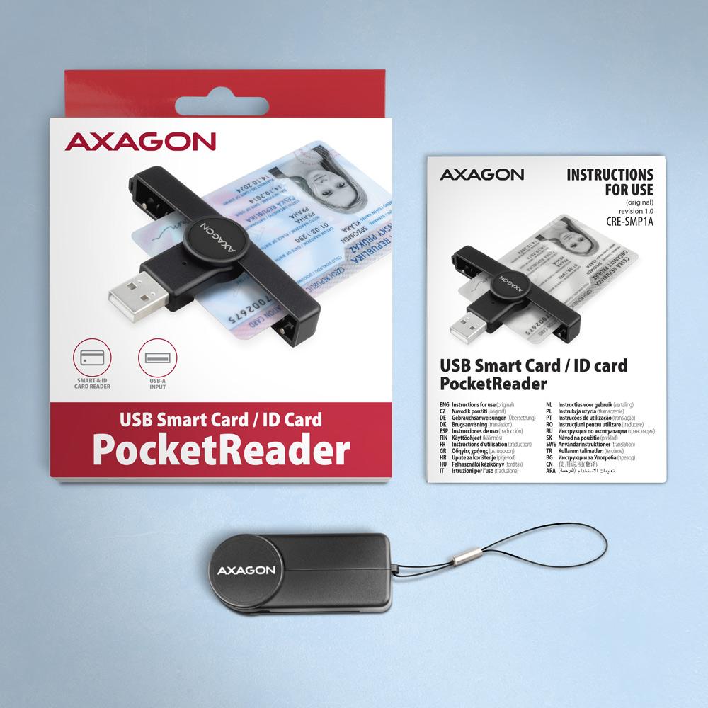 AXAGON Foldable Pocket USB-A Contact Smart/ID Card Reader | CRE-SMPA