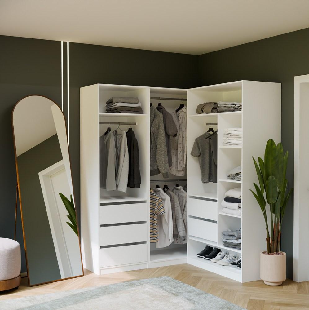 Modular Wardrobe Openo Set 260/200 White Drawers Rods Shelves Large For Bedroom